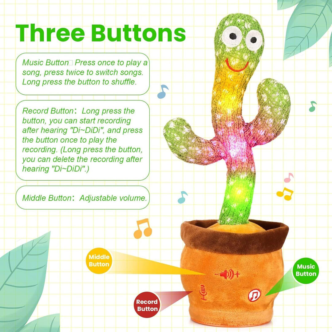 MILEGI Cactus que habla bailarín ajustable con volumen, cantar y re...