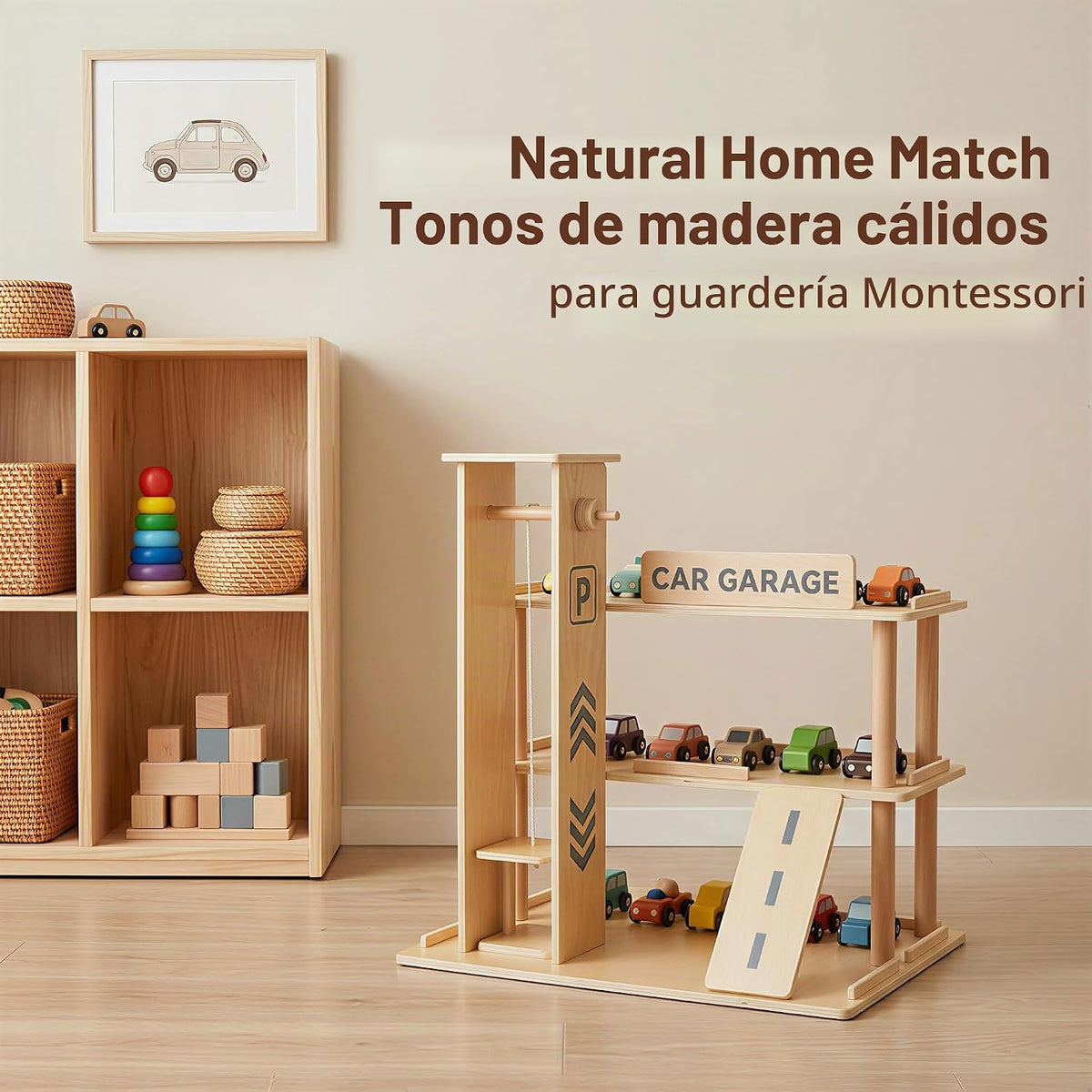 Vitrina de madera, estante de coche de juguete fundido a presión a
