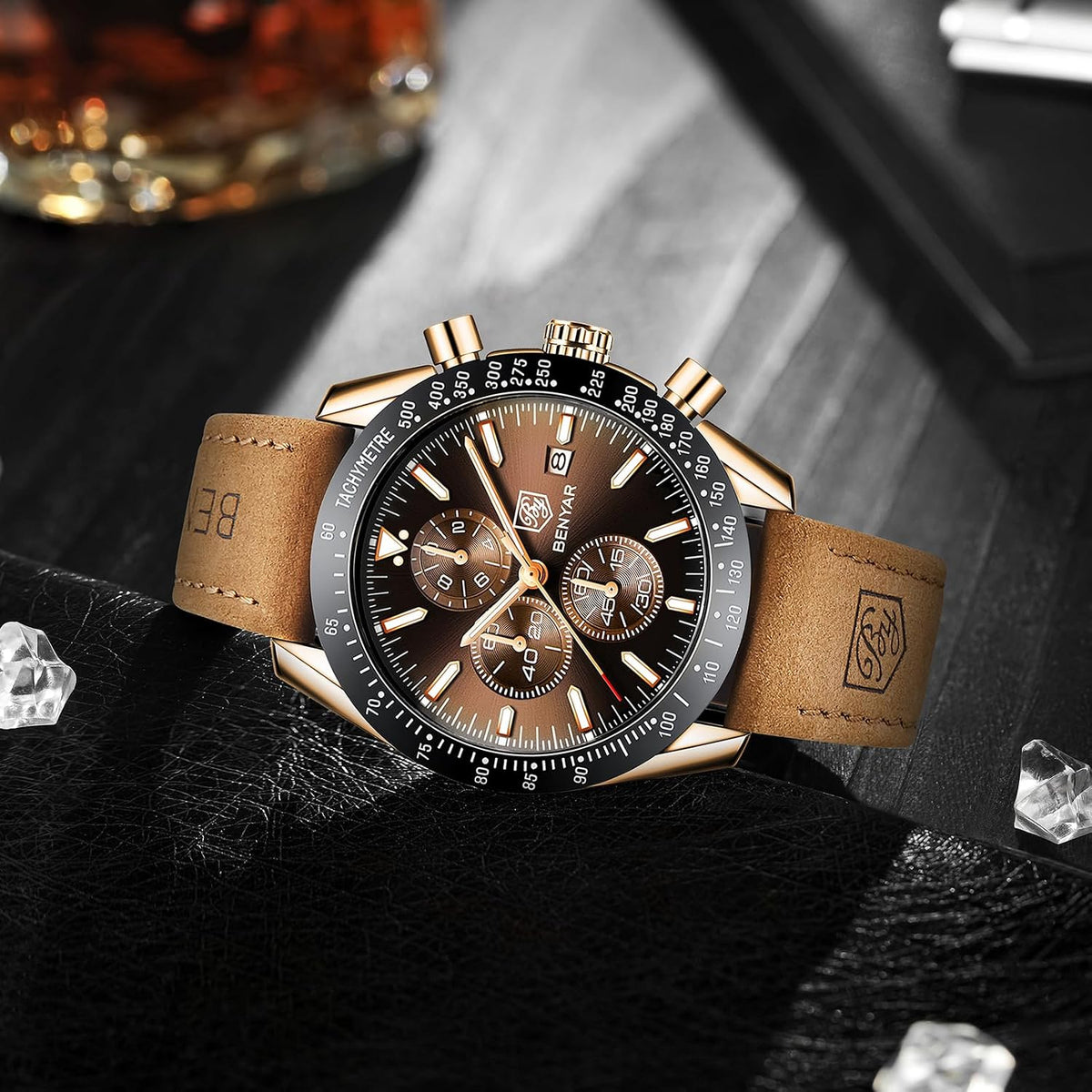 BENYAR Relojes para hombre, reloj de pulsera analógico con movimiento de cuarzo, correa de cuero/acero inoxidable/silicona, reloj de vestir casual para deportes de negocios, resistente al agua