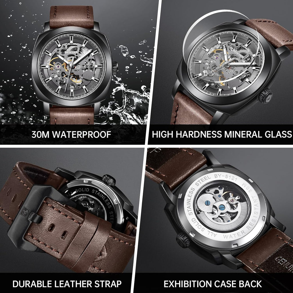 BENYAR Reloj Automático Mecánico de Esqueleto para Hombre de Vestir