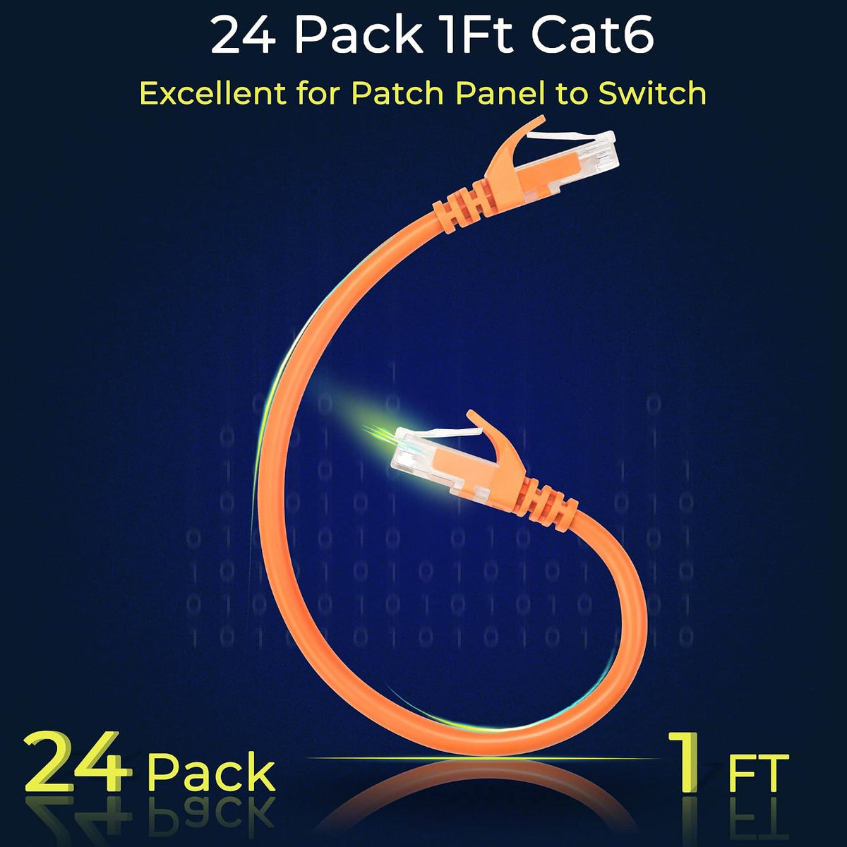 Rapink Cables de conexión Cat6 de 1 pie (paquete de 24), Cable de conexión Ethernet con soporte para 10G, Cable de conexión Cat 6 para panel de conexiones a switch, Cable Ethernet Cat 6 flexible con