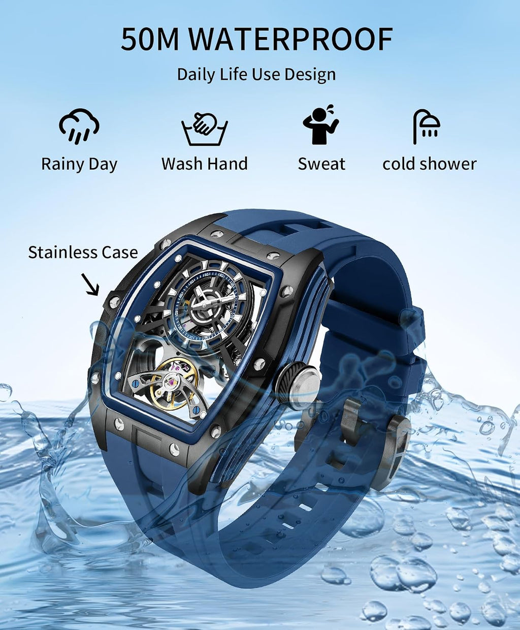 Paras Crown Relojes Automáticos para Hombre Caja de Acero Correa de Silicona Analógico 30M Resistente al Agua Reloj Mecánico Relojes de Moda para Hombre Relojes De Hombre
