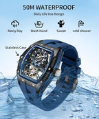Paras Crown Relojes Automáticos para Hombre Caja de Acero Correa de Silicona Analógico 30M Resistente al Agua Reloj Mecánico Relojes de Moda para Hombre Relojes De Hombre
