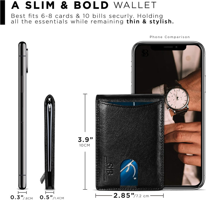 SERMAN BRANDS RFID Blocking Slim Bifold Genuine Leather Minimalist...