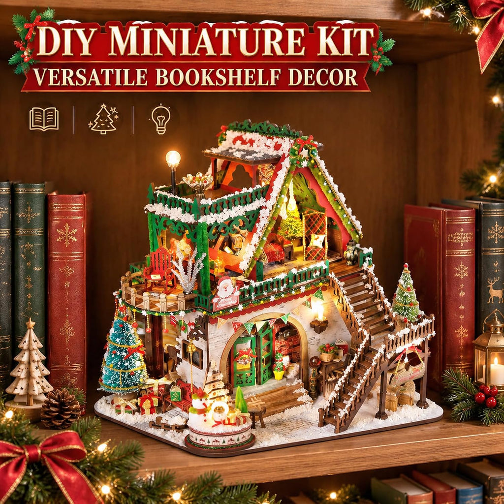 SUNNINO Kit de rincón de libro de casa de muñecas en miniatura de Navidad