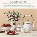 MACKENZIE-CHILDS Hervidor de té, 2 cuartos de galón, color rosa y blanco a
