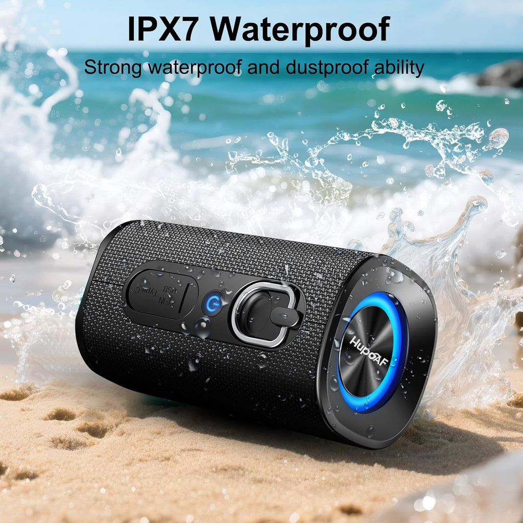 Hupoaf Altavoz Bluetooth, altavoz Bluetooth inalámbrico con graves profundos estéreo 3D de 30 W, llamada HD, luces RGB coloridas, tarjeta TF USB, emparejamiento TWS