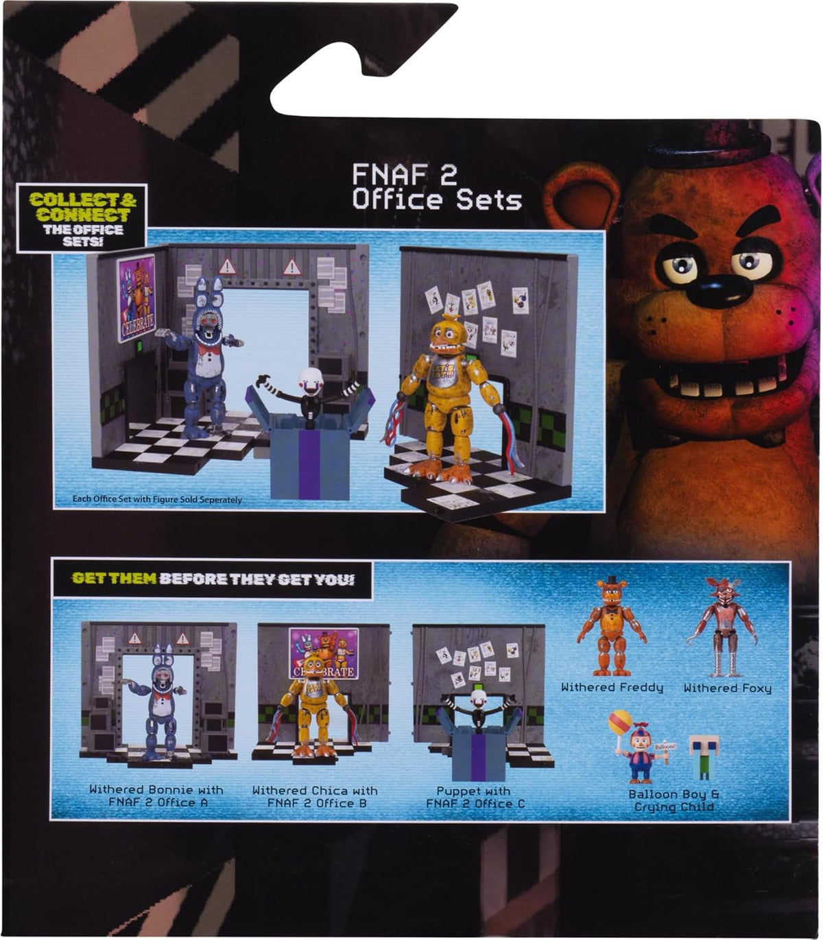 Jazwares Five Nights at Freddy's Puppet - Figura articulada de 5 pulgadas con función Jumpscare, ojos que brillan en la oscuridad y diorama óptico