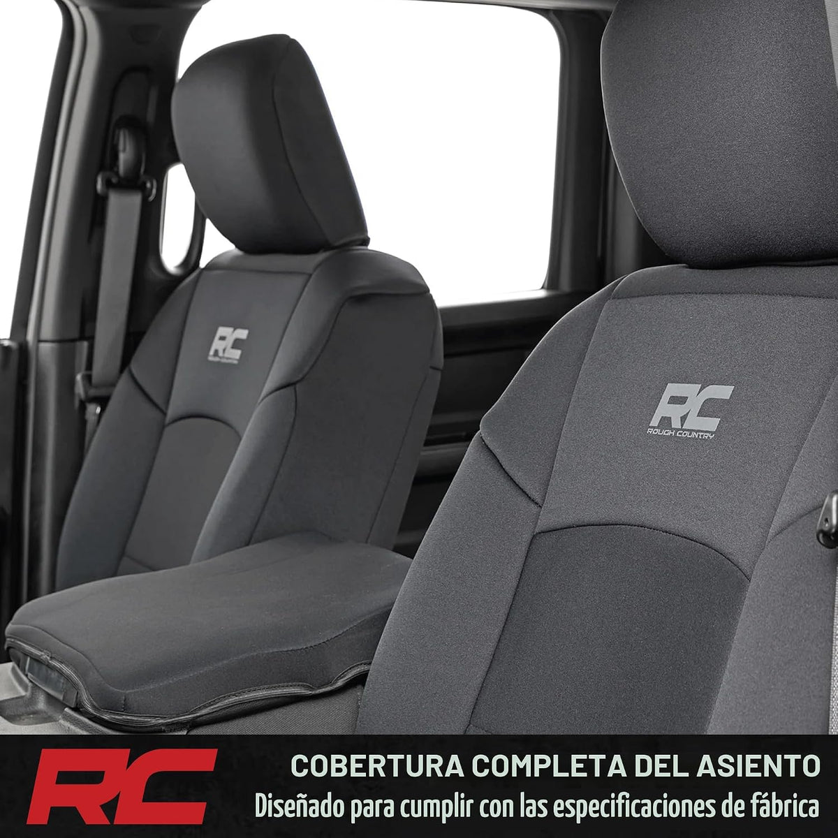 Rough Country Fundas de asiento delantero de neopreno para Ram 2500 (2019-2024) con asientos de cubo, impermeables y resistentes a los rayos UV, acolchado de espuma, juego de fundas de asiento