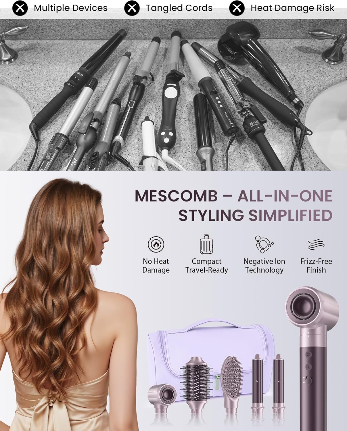 MESCOMB - Cepillo secador de pelo de doble voltaje para viajes \u20...