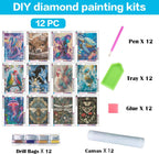 Paquete de 12 kits de arte de diamantes para adultos, animales, kit de pintura de diamantes de 12 x 16 pulgadas