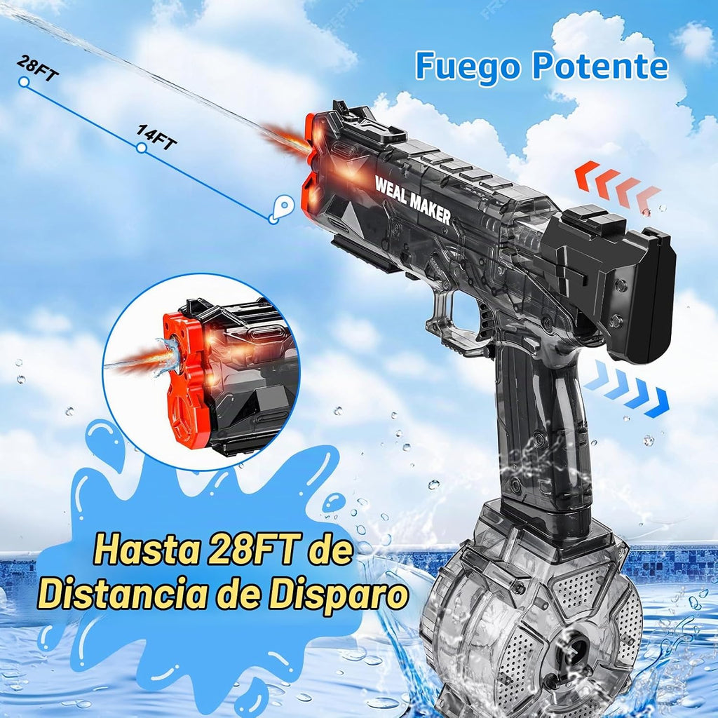 Paquete de 3 pistolas de agua eléctricas con flash LED y carga USB-C, diseñada para diversión acuática épica, pistolas de chorro automáticas de 25 a 30 pies, pistola de agua para verano al aire libre en el patio trasero, juguetes de fiesta temática de