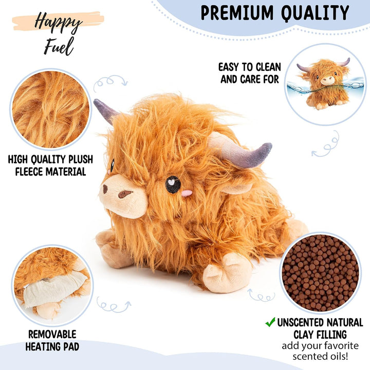 Happy Fuel Highland Cow - Almohadilla térmica sin perfume de 1.5 li...