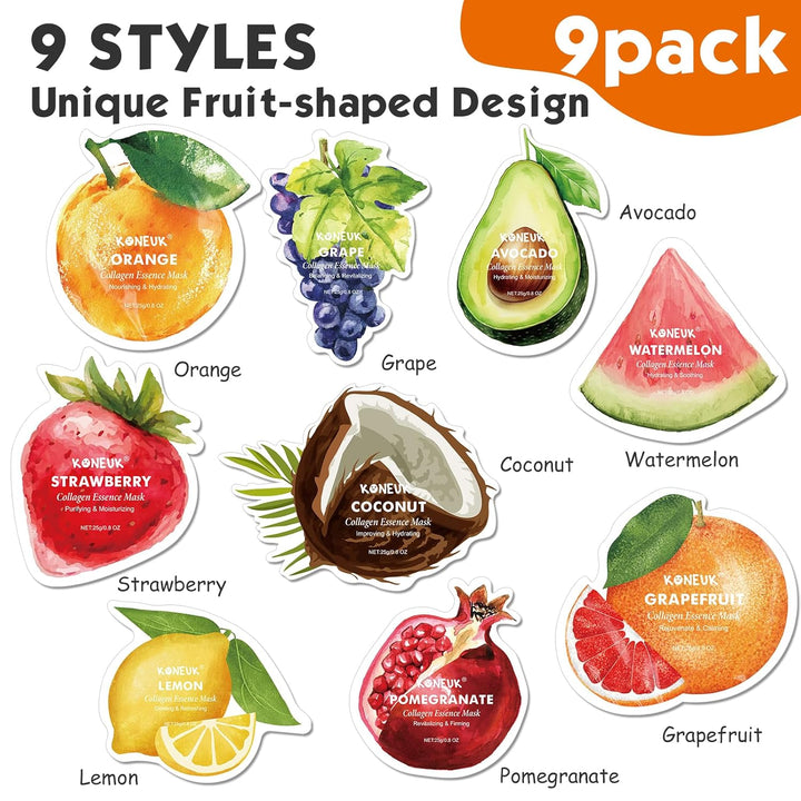 Paquete de 9 mascarillas faciales con forma de fruta para el cuidad...