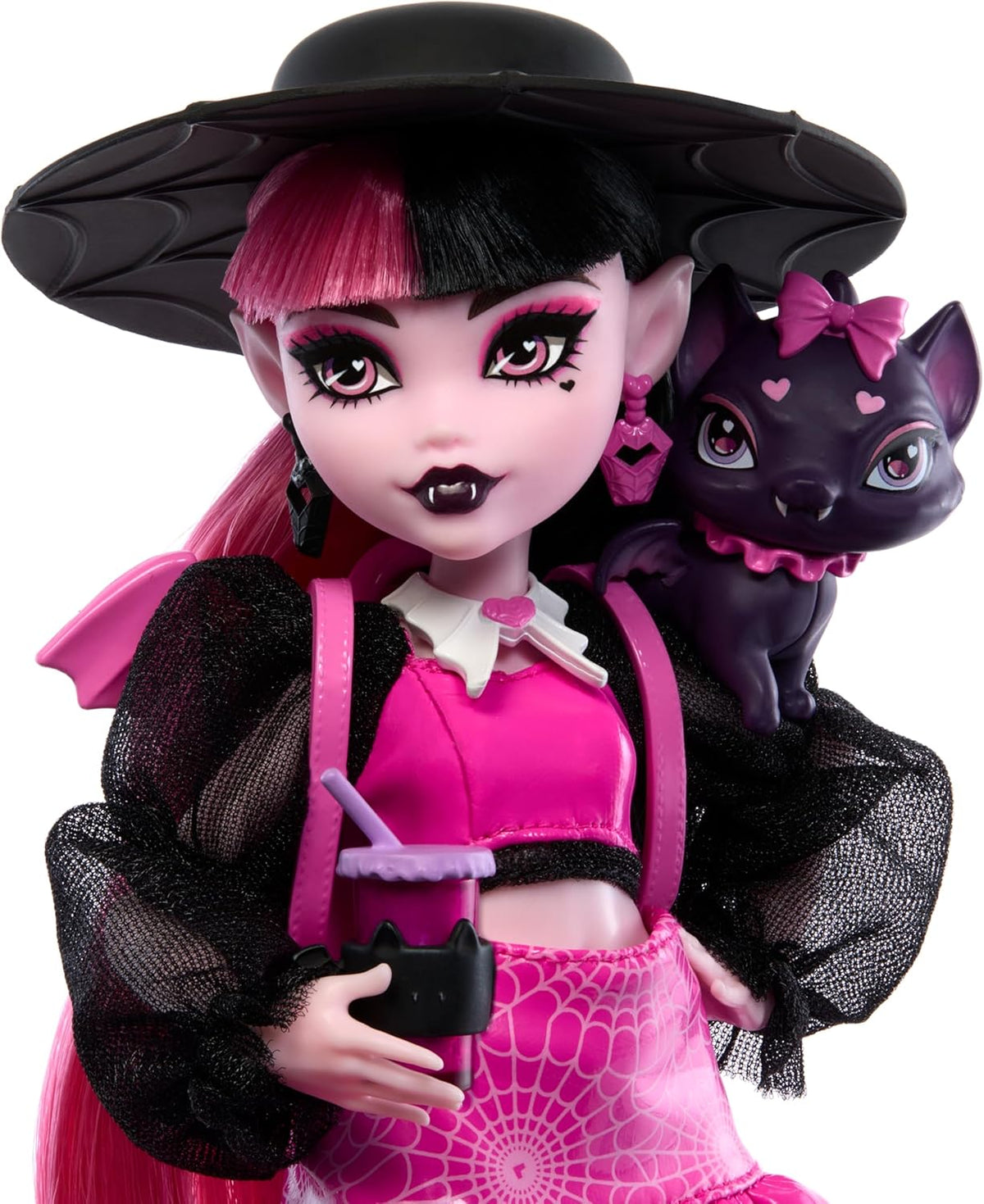Paquete de muñeca Draculaura de Monster High con mascota Bat-Cat