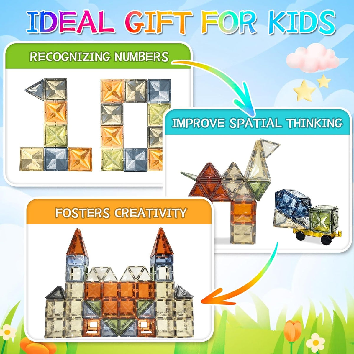 100 piezas de azulejos magnéticos, juguetes Montessori, bloques magnéticos para niños, juegos STEM, educativos para el aula, de aprendizaje, sensoriales, imanes naturales, juguete para niños