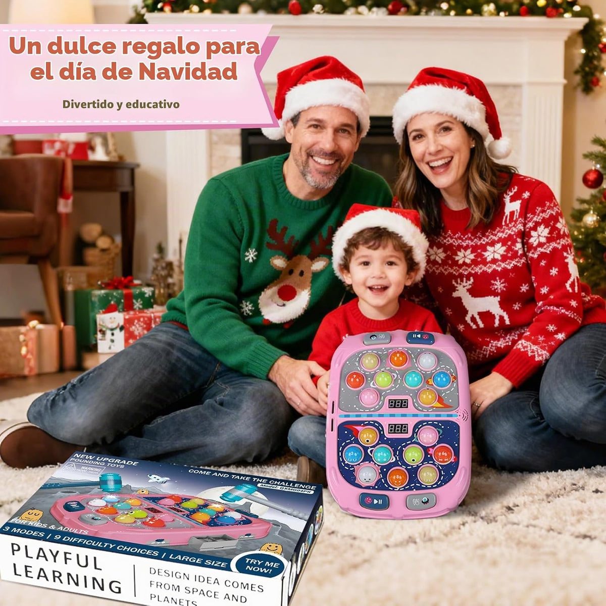 Juego de Golpea a los Topos para 2 Jugadores - Juguete para Niños de 3-12 Años, 2 Martillos, 3 Modos con Sonido y Luz, Juguete Seguro y Educativo de Golpeo, Regalo de Cumpleaños para Niños y Niñas de 3 4 5 6+ Años, Rosa