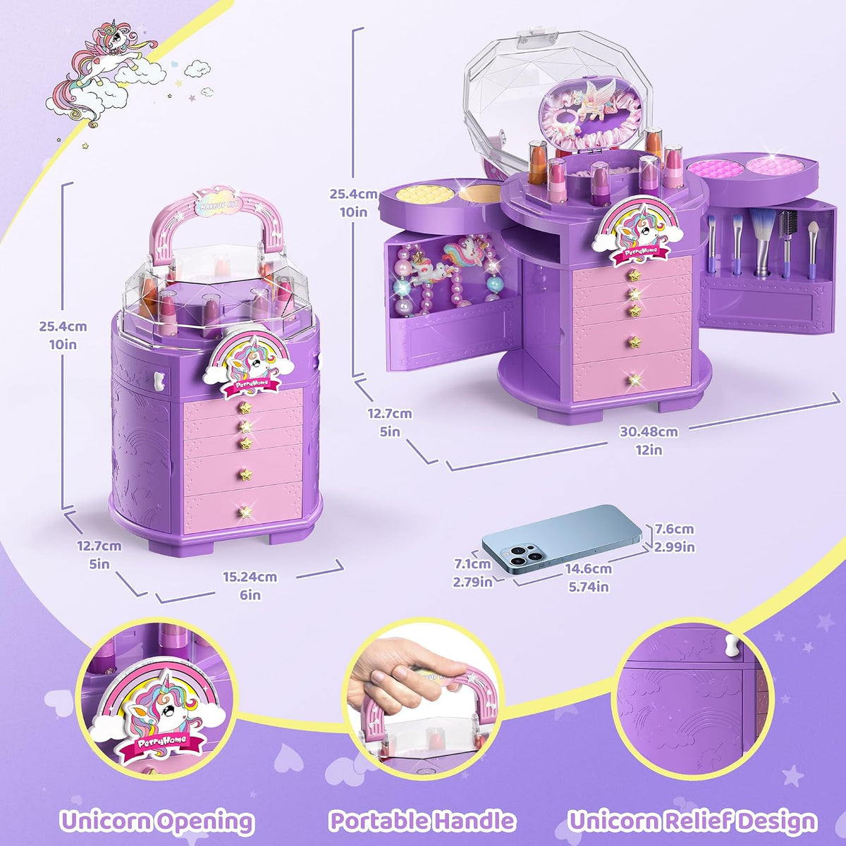 63 Pcs Kids Makeup Set para Girls, Washable Real Cosmetic Toddler Makeup Kit