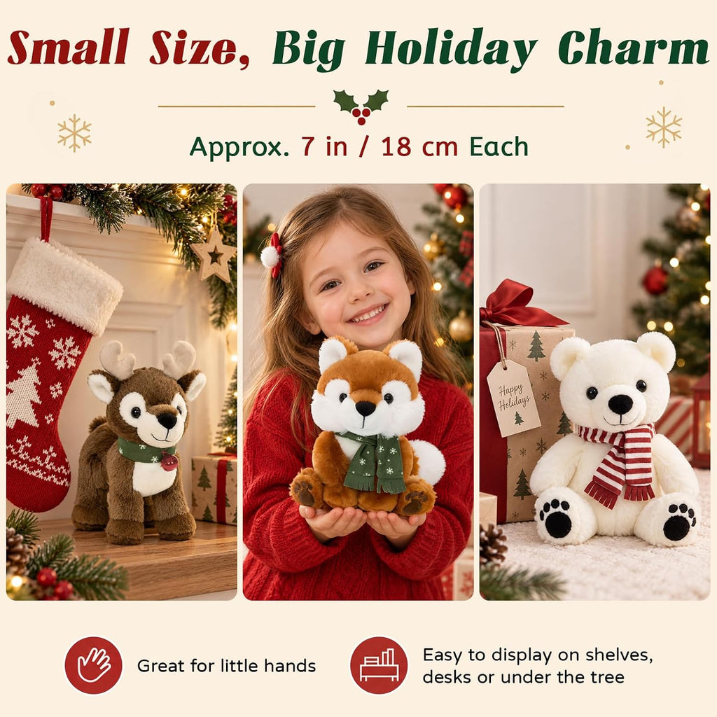 MorisMos Juego de animales de peluche navideños, oso polar de reno
