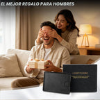 Billetera delgada y plegable para hombre, bolsillo frontal minimalista, cartera con bloqueo RFID con 1 ventana de identificación con muesca para el pulgar, 9 ranuras y bolsillo para