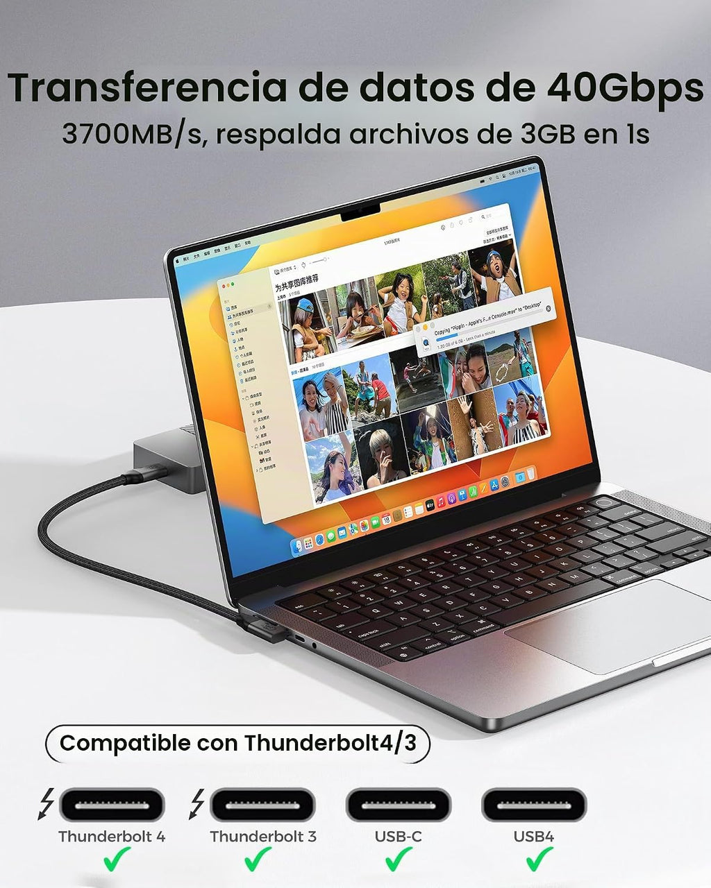 Silkland - Cable de datos USB 4 en ángulo recto de 40 Gbps para Thunderbolt 4 240 W 6.6 pies
