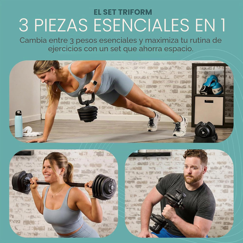 Lifepro TriForm - Juego de mancuernas ajustables 3 en 1, pesas rusas y