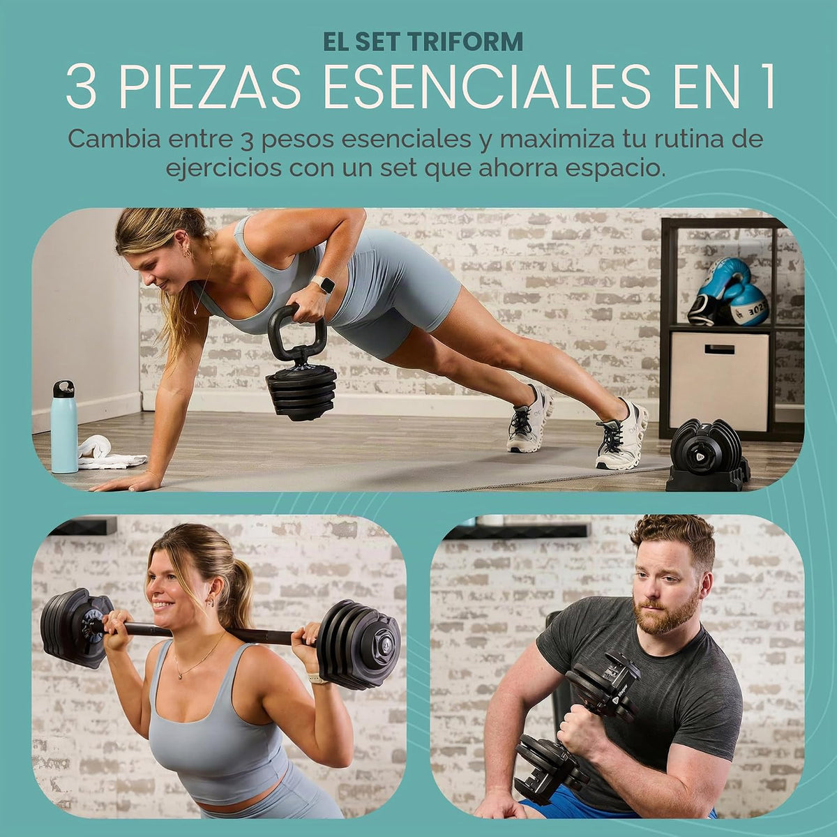 Lifepro TriForm - Juego de mancuernas ajustables 3 en 1, pesas rusas y