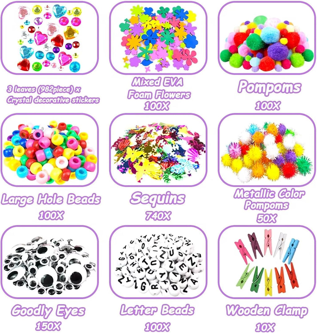 VLUSSO Kit de Suministros de Artes y Manualidades DIY de 3000 Piezas para Niños - Juego de Materiales de Arte y Manualidades para Niños con Limpiador de Tubos Todo en 1, Regalos de Actividades y
