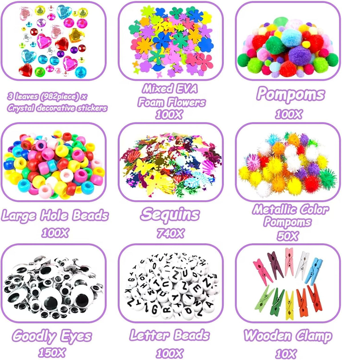 VLUSSO Kit de Suministros de Artes y Manualidades DIY de 3000 Piezas para Niños - Juego de Materiales de Arte y Manualidades para Niños con Limpiador de Tubos Todo en 1, Regalos de Actividades y