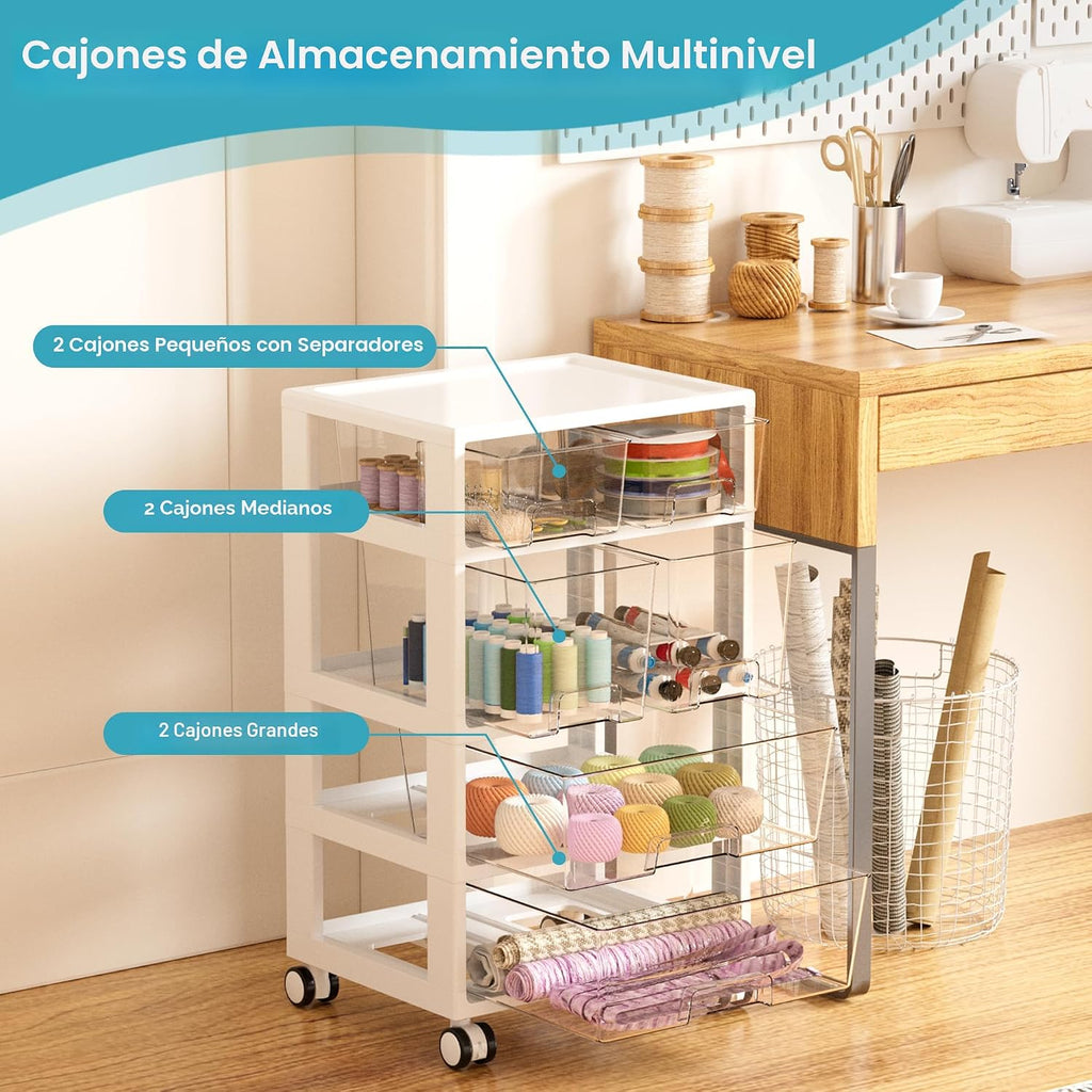 Organizador de Cajones Vtopmart, 4 niveles 6 cajones con ruedas