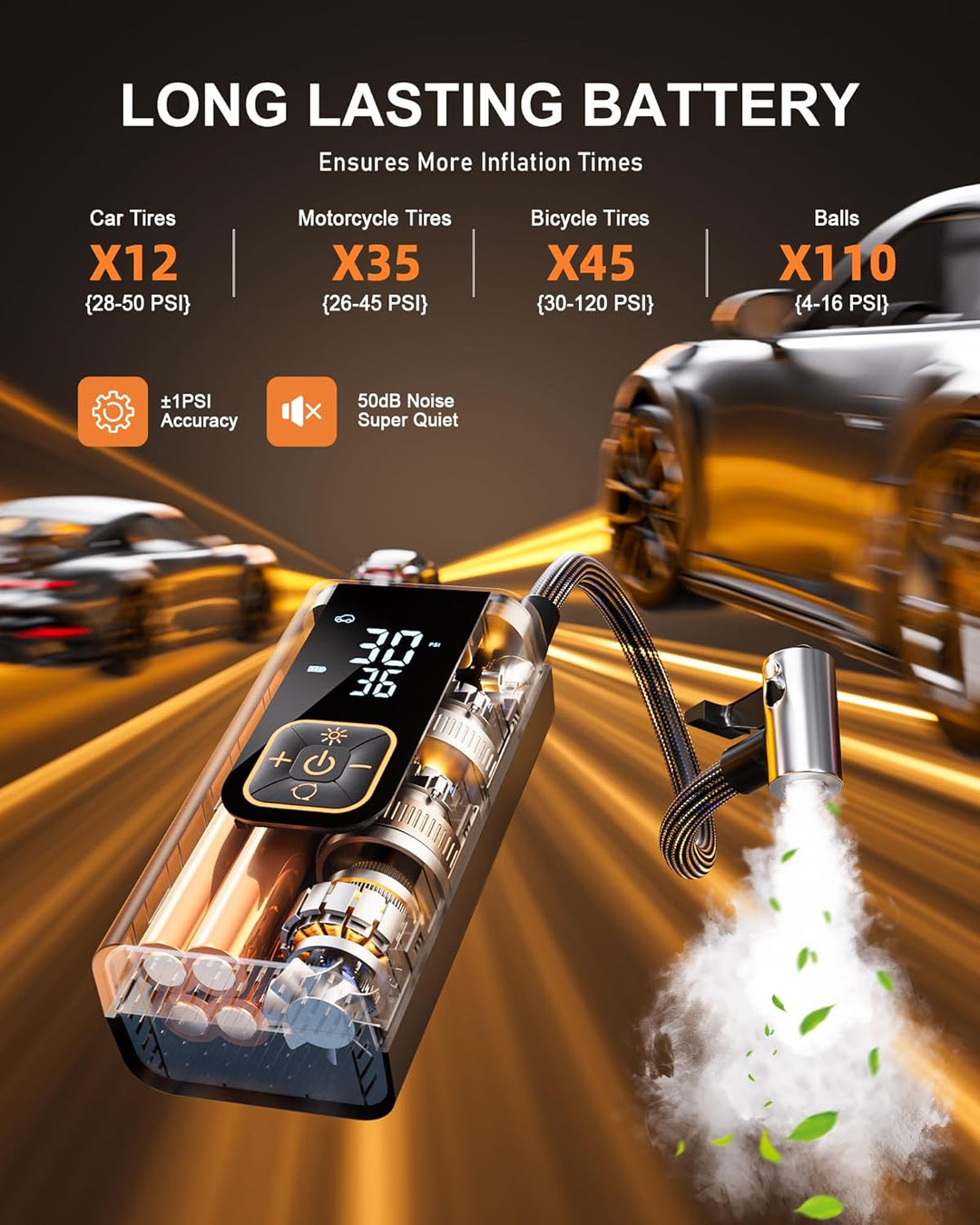 QKMPOM Inflador de neumáticos de 180 PSI, compresor de aire portáti...