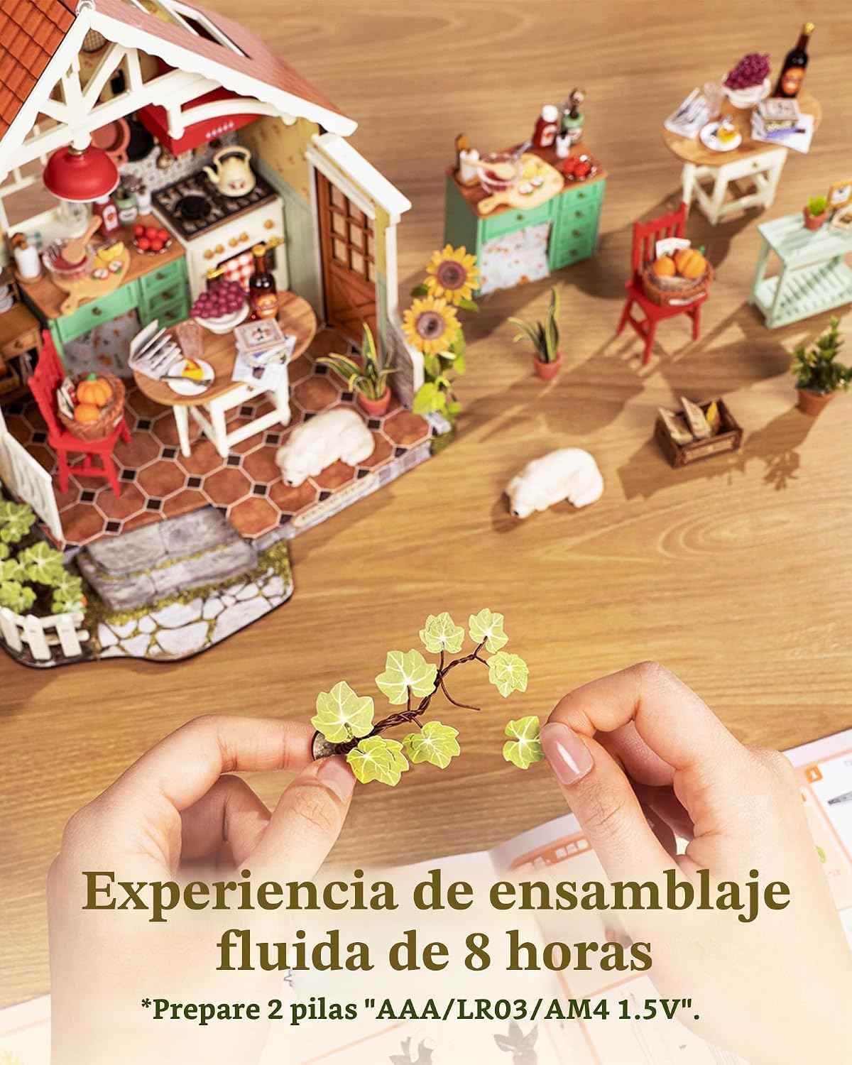 Rolife Kits de casa en miniatura de bricolaje: cocina de granja iluminada