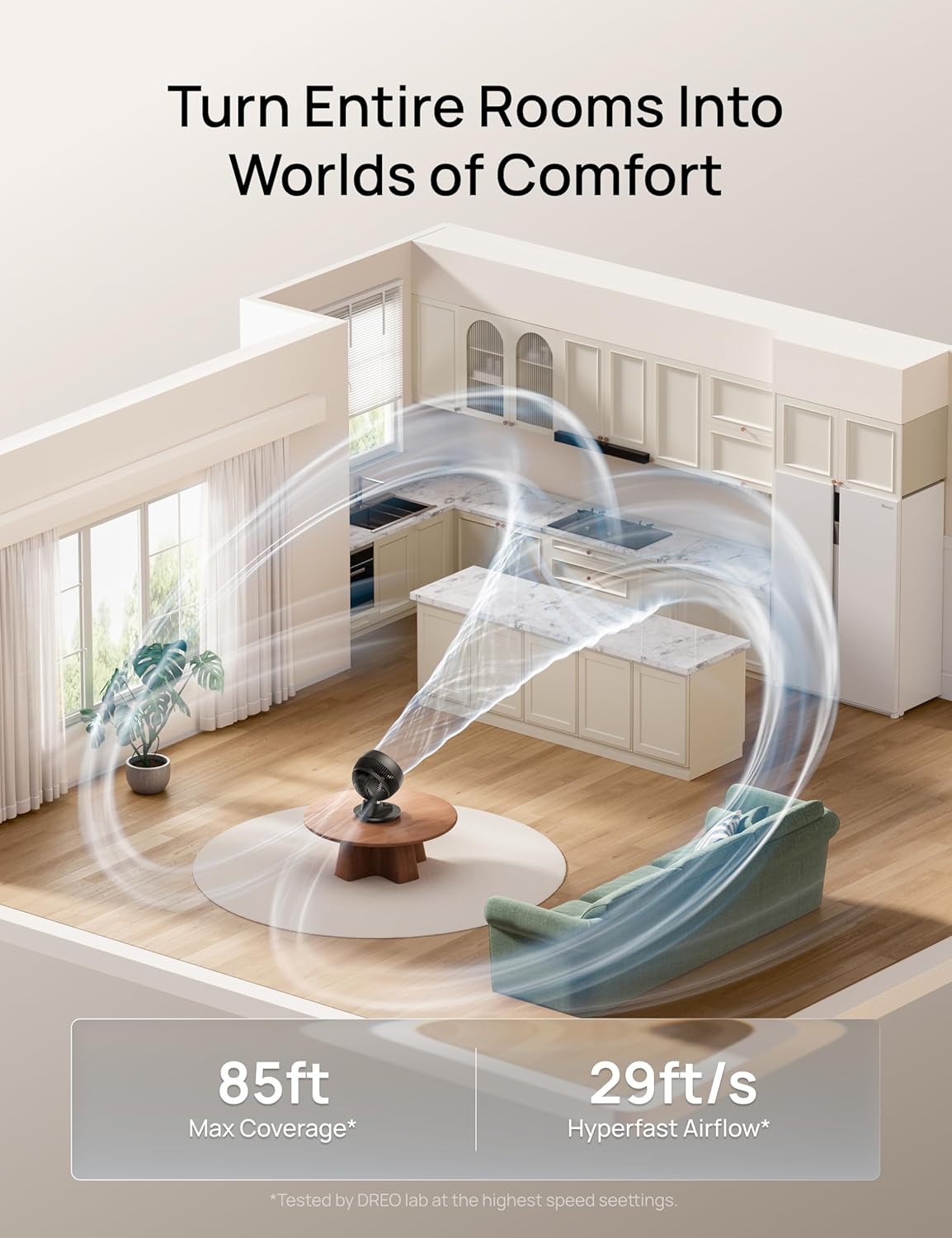 DREO Ventilador inteligente para dormitorio, potente flujo de aire...