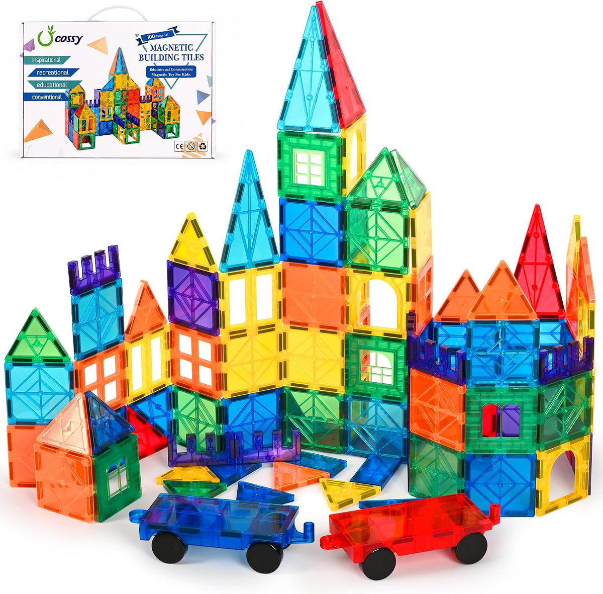 cossy Juego de 100 piezas de azulejos magnéticos, bloques de construcción