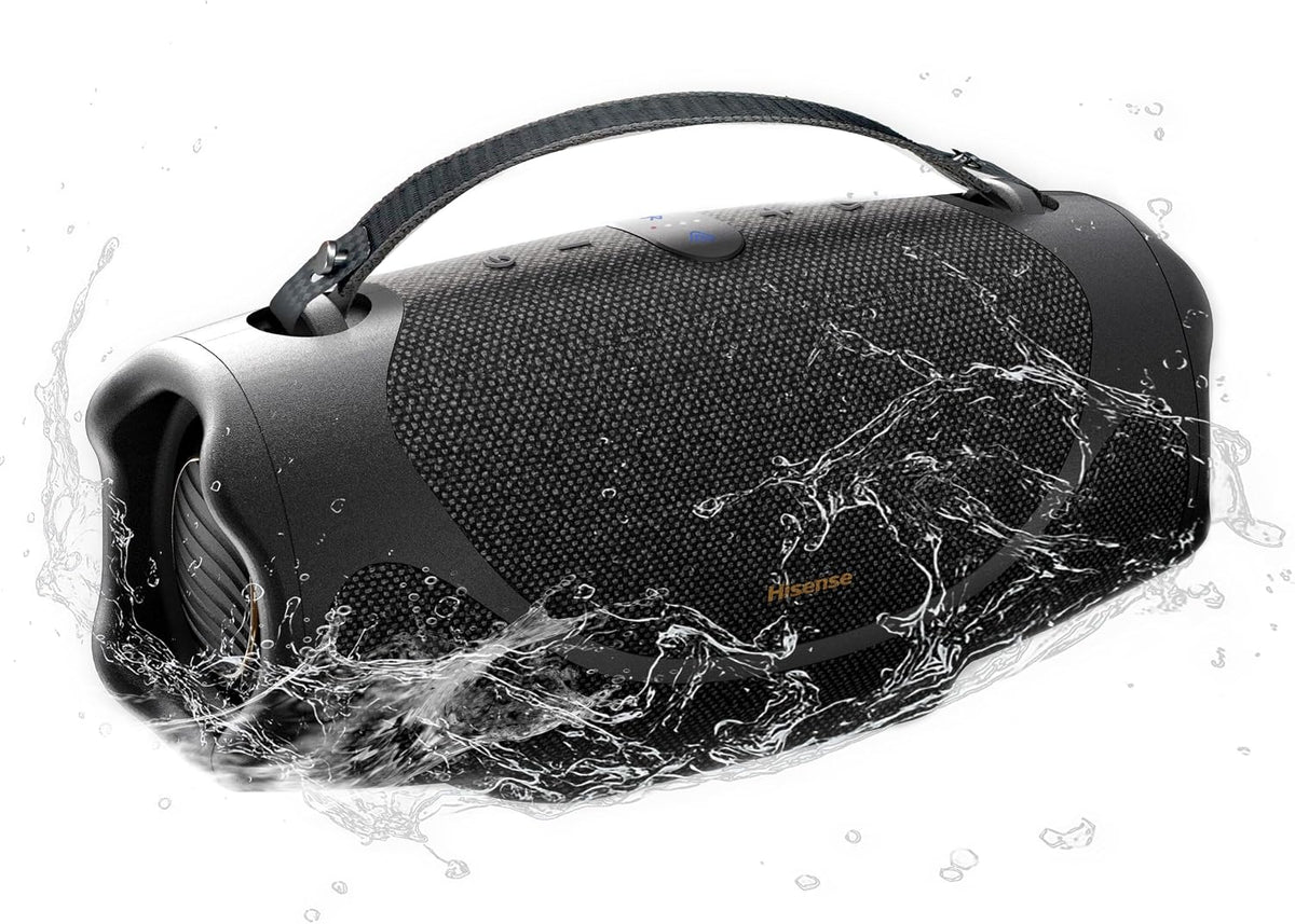 Hisense FlexBoom - Altavoz Bluetooth portátil, IP67 impermeable, a prueba de polvo y golpes, hasta 80 W de gran sonido, Bluetooth 6.0, Auracast, TWS y viene con una correa de mango desmontable