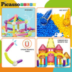 PicassoTiles 82 piezas de palos magnéticos y azulejos magnéticos de construcción de bloques de construcción para niños pequeños, bolas magnéticas de juguete de aprendizaje STEM y más de 3 años para niños y niñas de educación temprana