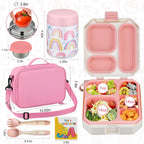 wiwens Caja de Almuerzo Bento para Niños con Termo de Sopa de 12 oz a Prueba de Fugas, Contenedor de Comida para Almuerzo con 5 Compartimentos, Frasco Térmico para Comida Caliente y Bolsa de Almuerzo