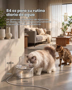 Tomxcute Fuente de agua de cristal para gatos, 84 onzas, apta para