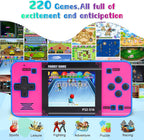 Juego de mano para niños, 220 videojuegos de 32 bits integrados, pantalla IPS de 3.0 pulgadas, juego portátil recargable, mini arcade de viaje, juguetes electrónicos de regalo para niños