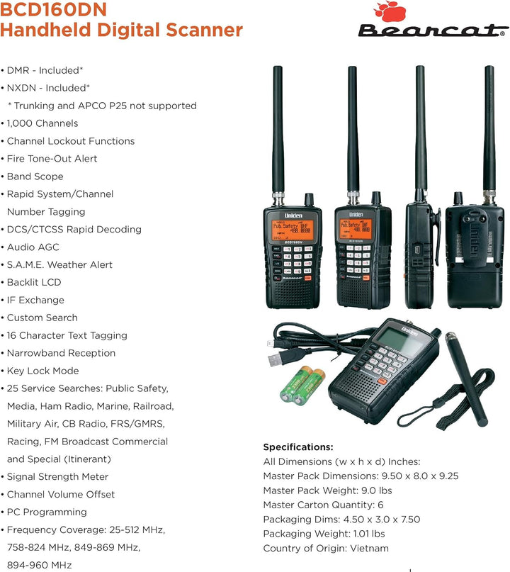 Uniden Bearcat - Escáner digital portátil BCD160DN