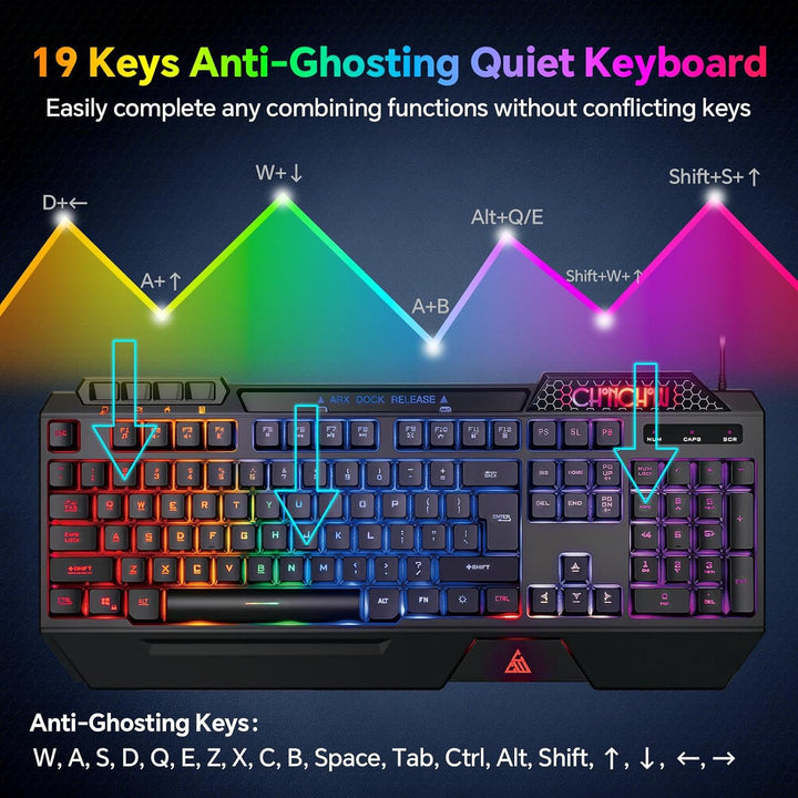 CHONCHOW Combo de teclado y mouse para juegos, USB con cable RGB, r...