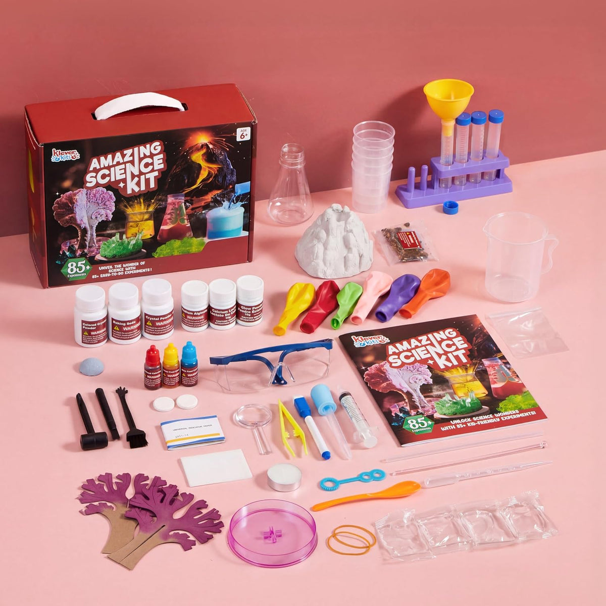 Klever Kits Increíbles kits científicos: juguetes educativos de más de 85 experimentos, actividades STEM con volcán en erupción y árbol de cristal en crecimiento para niños de 6, 7 y 8 años en
