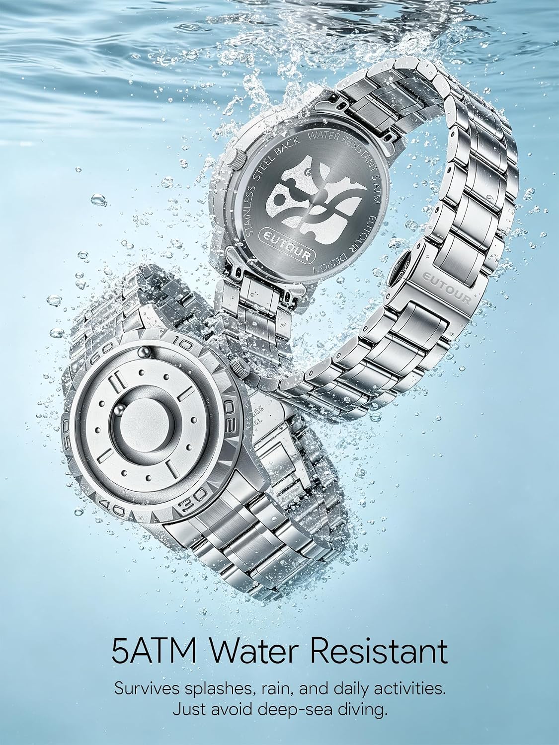 EUTOUR Reloj Magnético Esfera Flotante con Bolas 40mm Cuarzo Suizo 3/5ATM Correa 20mm