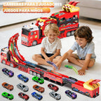 Camión 3 en 1 con Pista de Carrera Plegable de 45'', Juguete de Camionetas para Niños de 4-8 Años