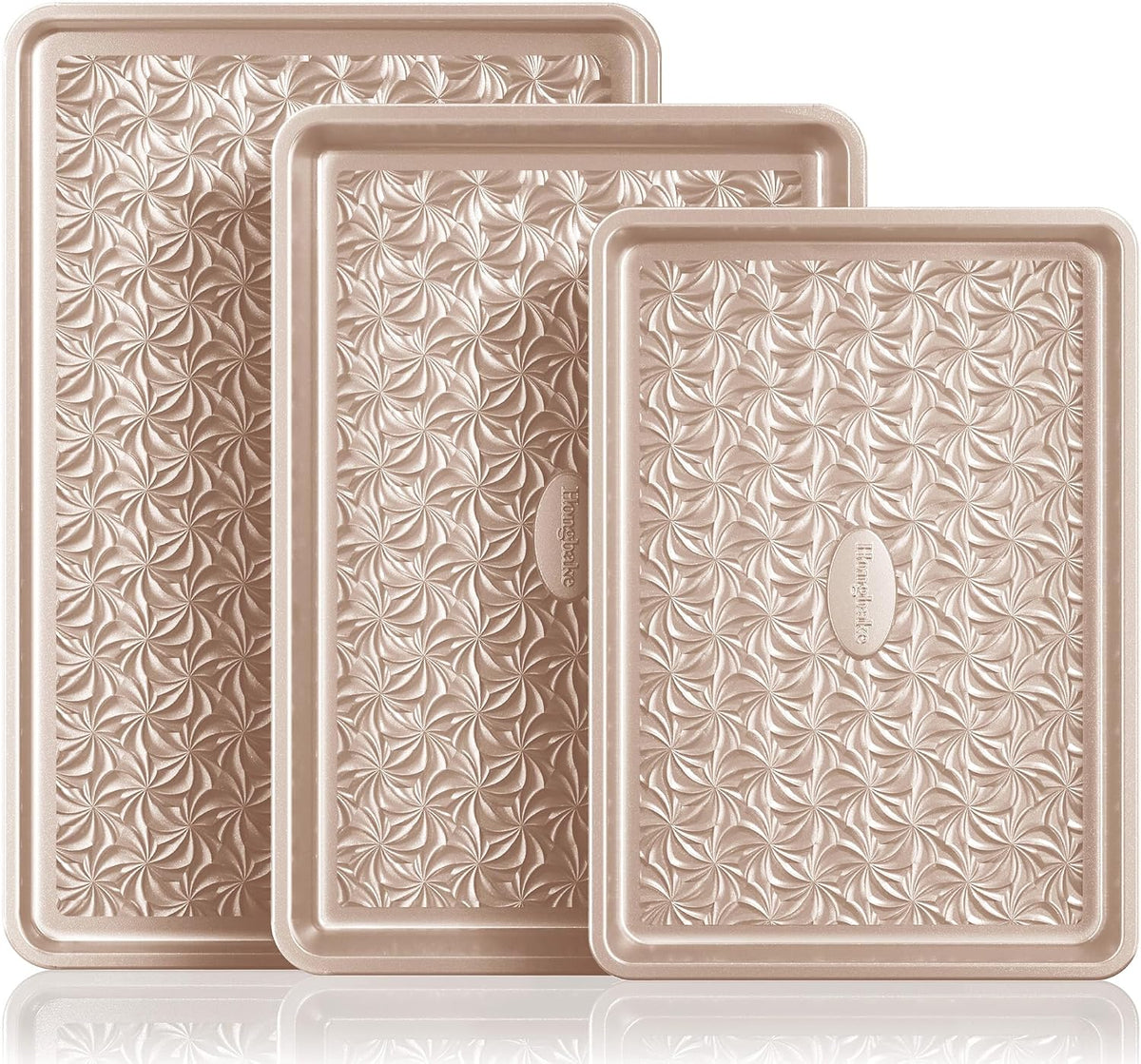 Juego de 3 bandejas antiadherentes para horno, bandejas de horno no tóxicas de medio cuarto/gelatina con textura de remolino floral, bandejas de horno resistentes de 0.031 in de grosor para