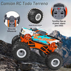 Auto a control remoto, juguete de camión monstruo de 20 KM/H para edades de 5 a 7 años, autos RC todo terreno a escala 1:16 para niños y niñas de 4 a 7 años, camión RC todoterreno de 2.4 GHz