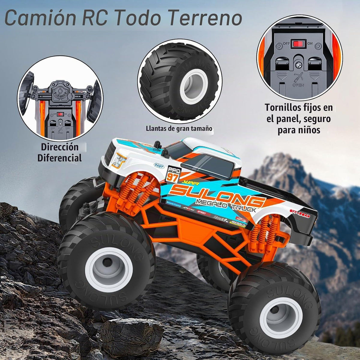 Auto a control remoto, juguete de camión monstruo de 20 KM/H para edades de 5 a 7 años, autos RC todo terreno a escala 1:16 para niños y niñas de 4 a 7 años, camión RC todoterreno de 2.4 GHz