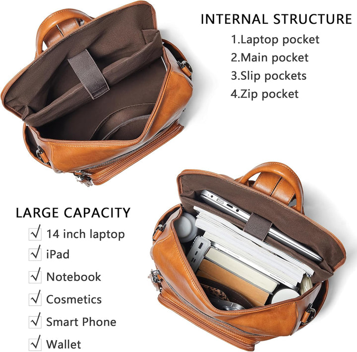 Shrrie - Mochila de cuero vegano para laptop para mujer de 14 pulga...