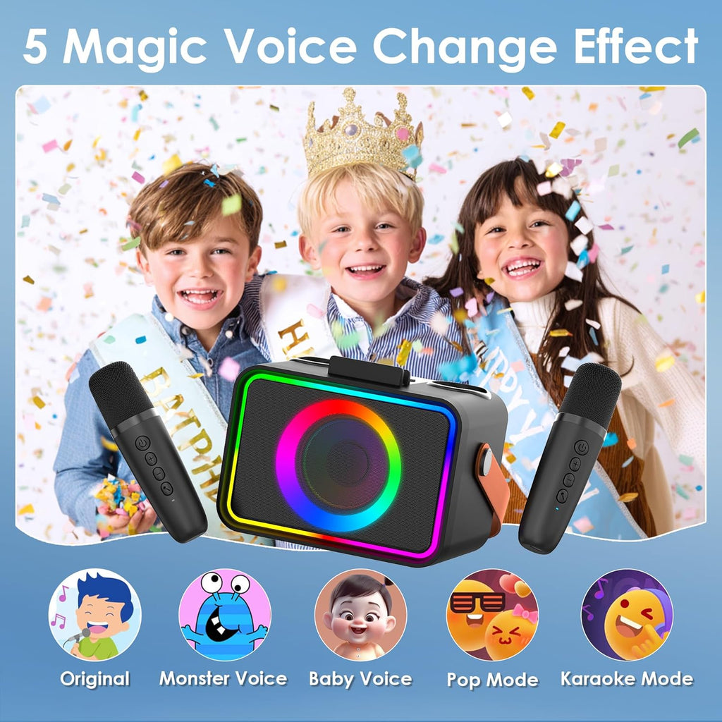 Máquina de karaoke para niños y adultos, altavoz Bluetooth, 2 micrófonos