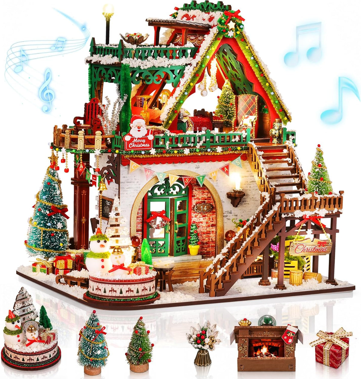 SUNNINO Kit de rincón de libro de casa de muñecas en miniatura de Navidad